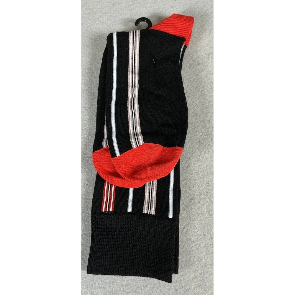 Open Edit Crew Socks Black‎ Red White Striped One Size NWT Casual Dress Socks